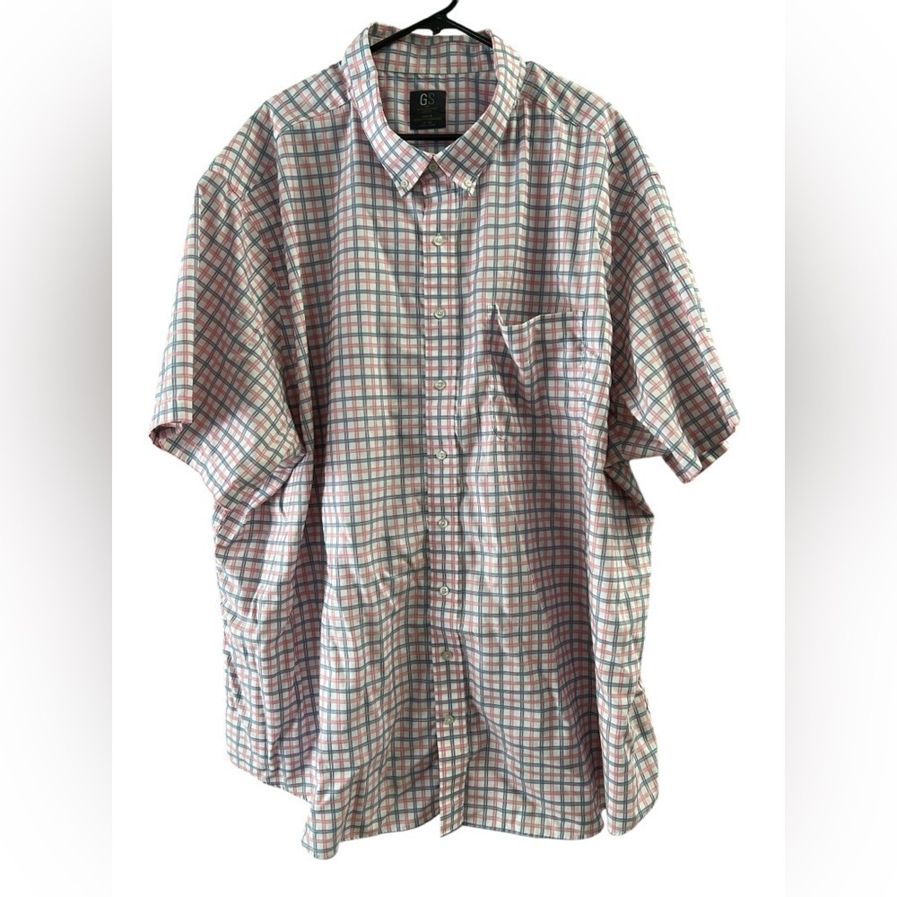 Plaid GS pink and blue short sleeve button down shirt